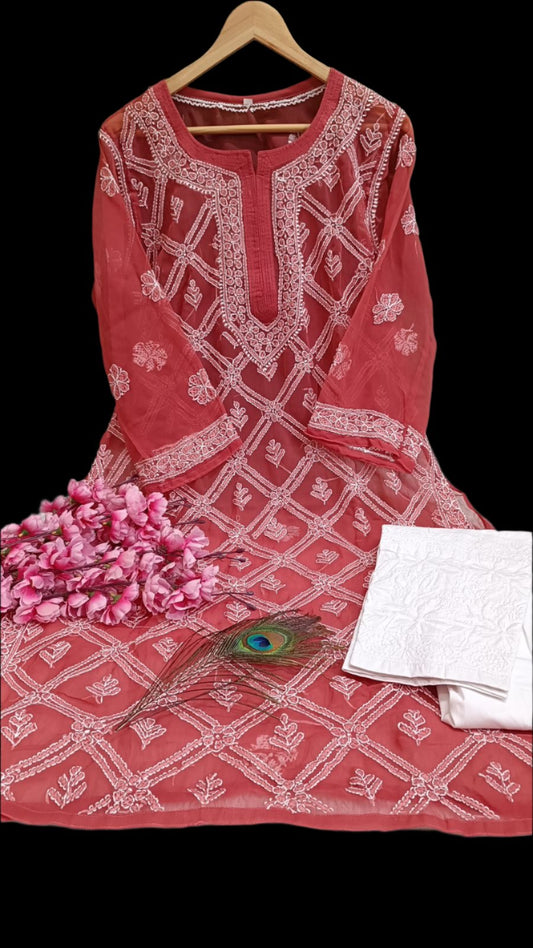 Georgette Chikan Work Suit Is A Must-Have For Anyone Looking To Add A Touch Of Elegance Moksha Fashions