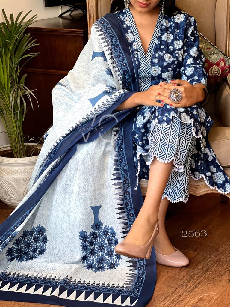 Popular blue 3 pieces suit set Moksha Fashions