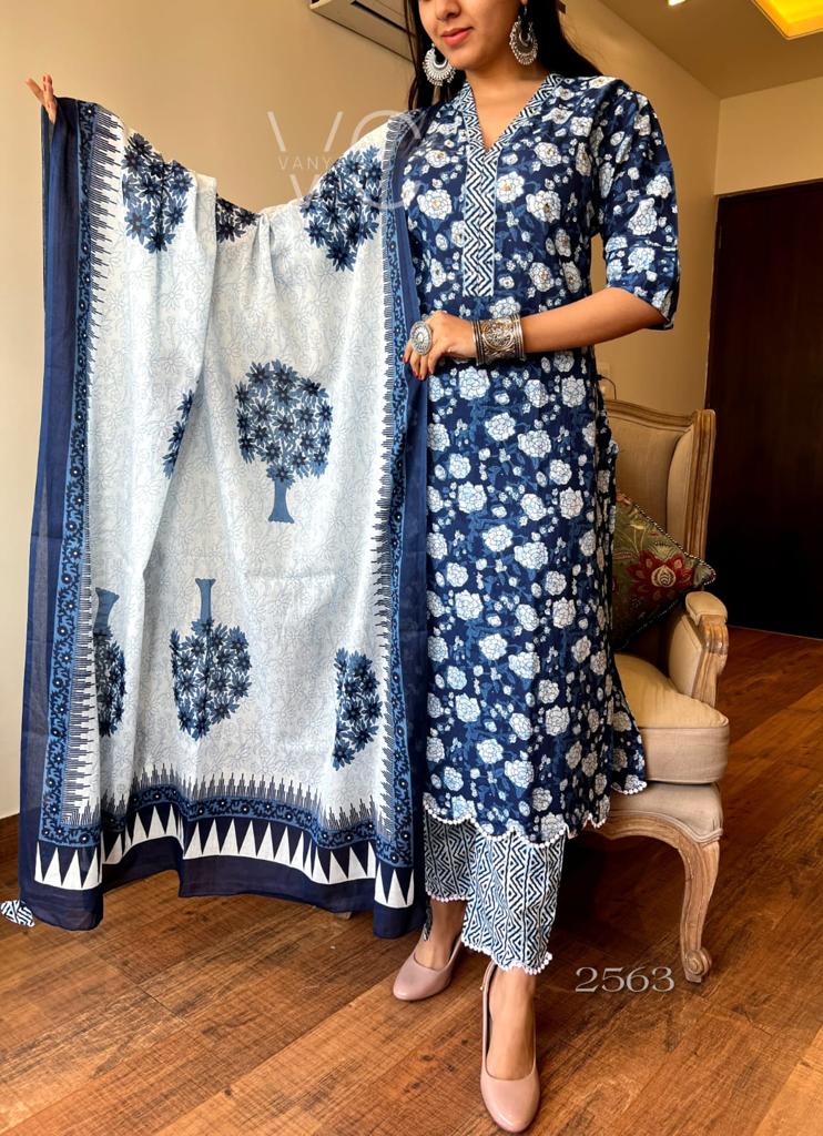 Popular blue 3 pieces suit set Moksha Fashions
