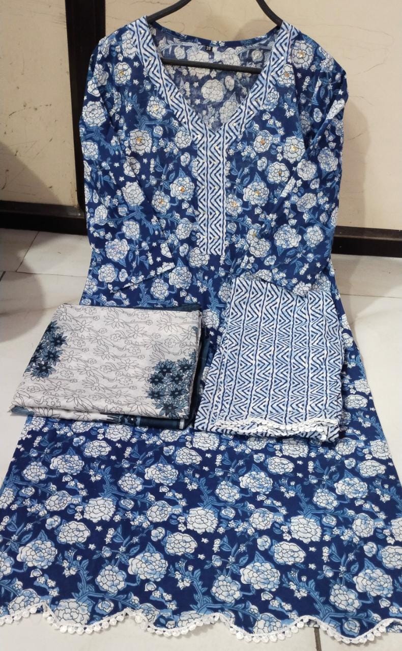 Popular blue 3 pieces suit set Moksha Fashions