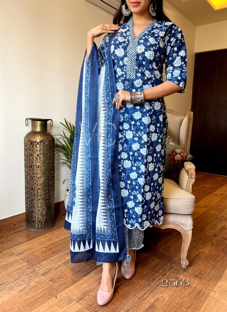 Popular blue 3 pieces suit set Moksha Fashions