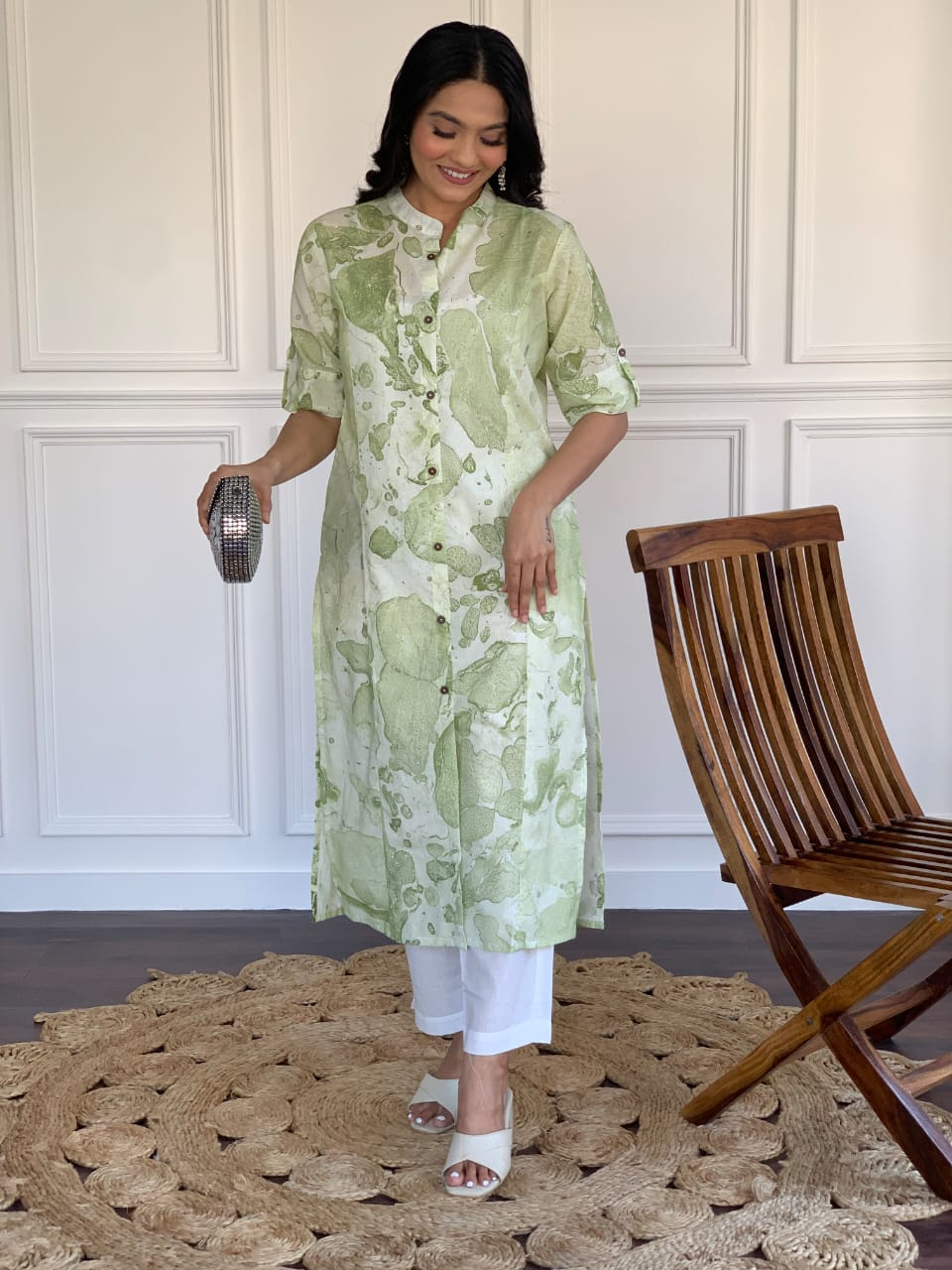 Trendy collection of hand printed marble print kurti with pant Moksha Fashions