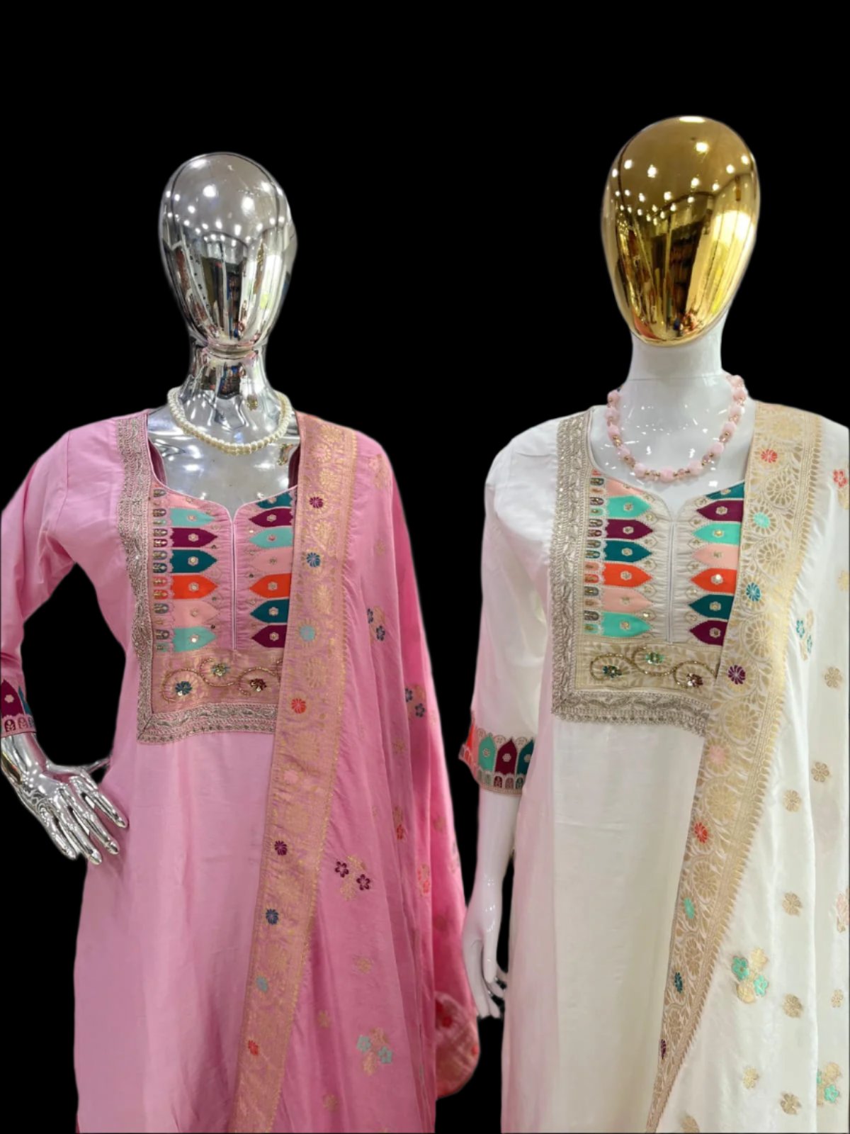 Enjoy The Luxurious Feel Of Silk While Making A Stylish Statement With This Suit Set Moksha Fashions