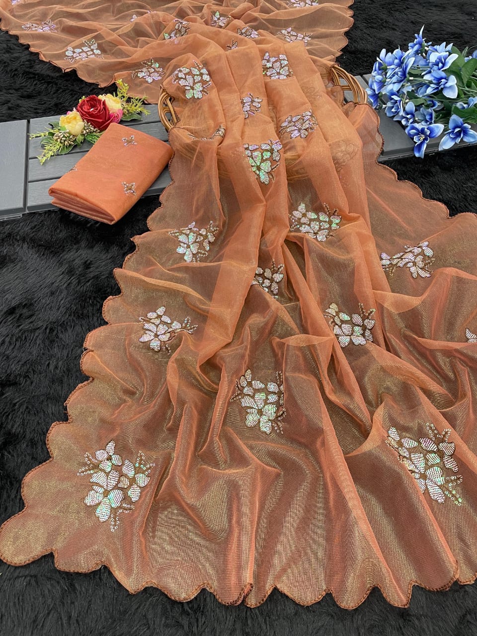 .Jimmy Fabric With Sequence Saree - Moksha Fashions