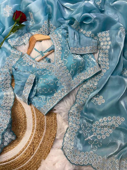 Pure zimmy choo silk saree with sequence work Moksha Fashions
