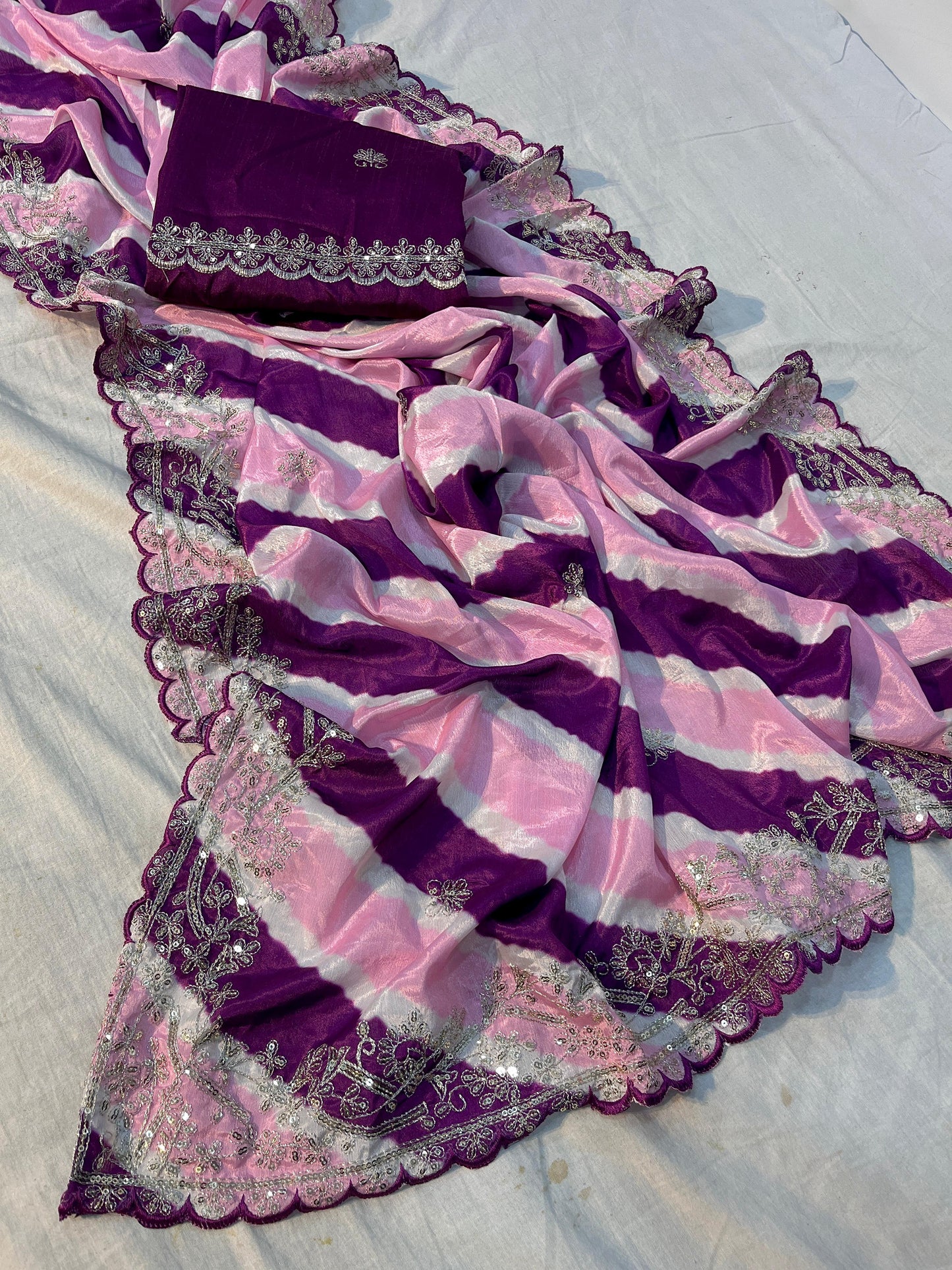 Soft Chinon Silk Digital Print Sequin Saree