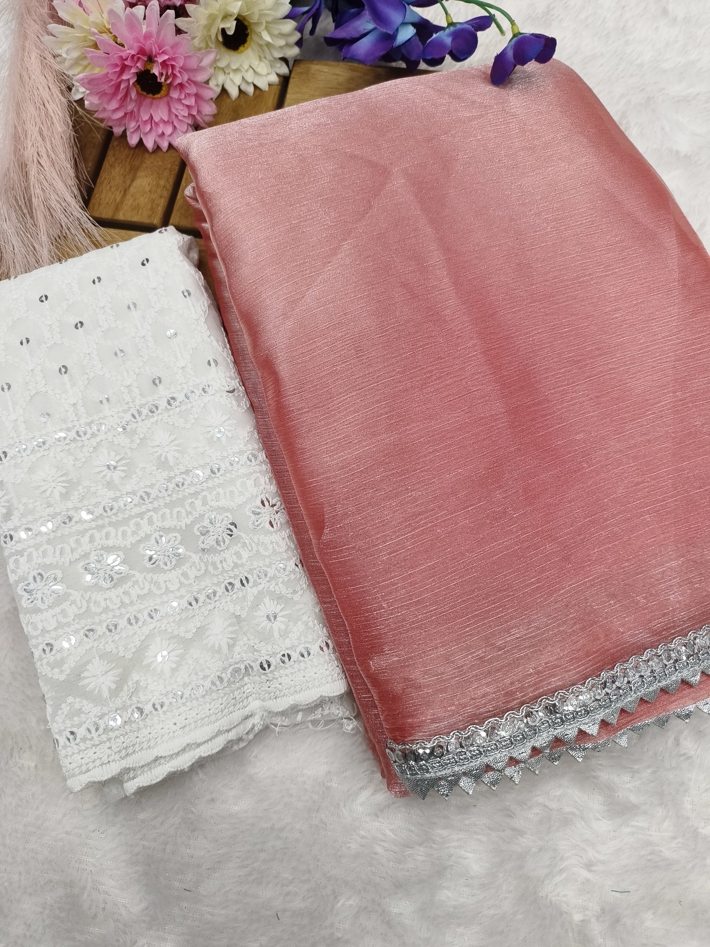 Saree Crafted from Burberry Jimmy Choo fabric & Sequin Moksha Fashions