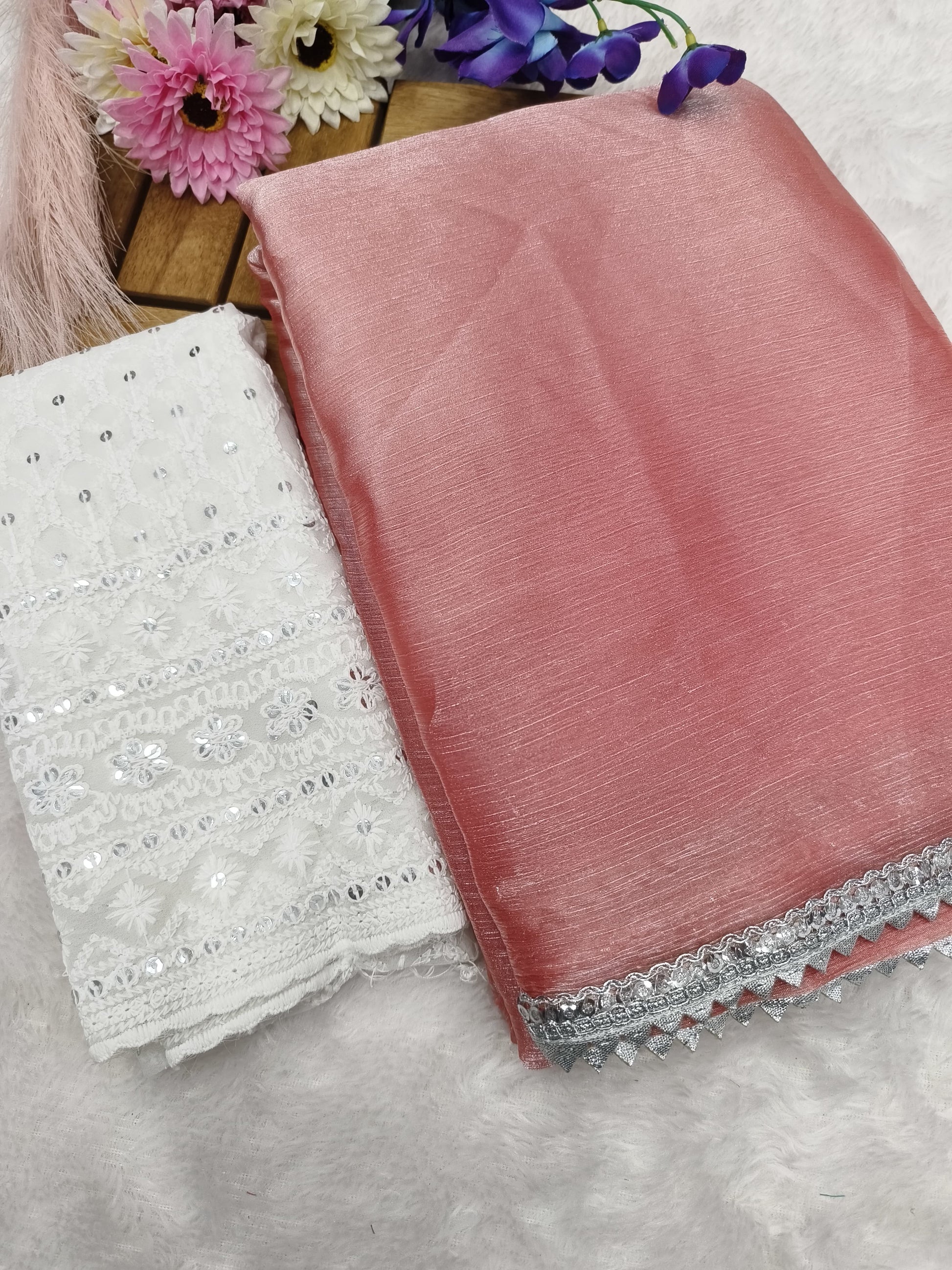 Saree Crafted from Burberry Jimmy Choo fabric & Sequin Moksha Fashions