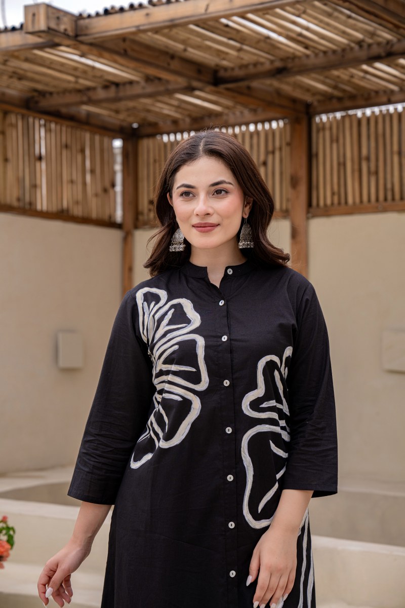 Cotton Kurta Set With Unique Brush Paint Moksha Fashions