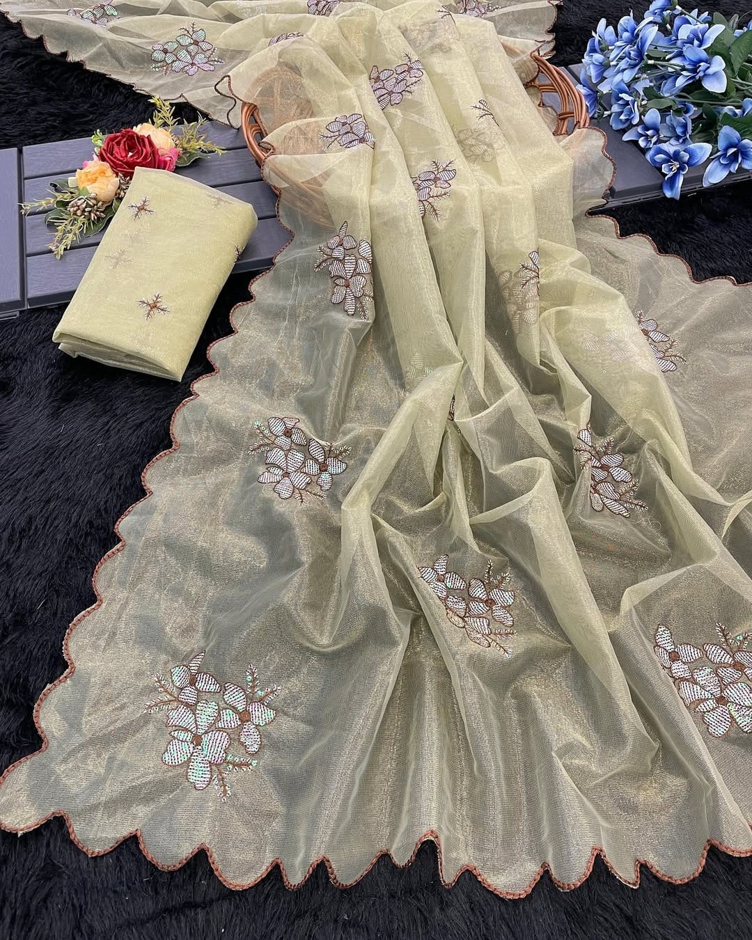 .Jimmy Fabric With Sequence Saree - Moksha Fashions