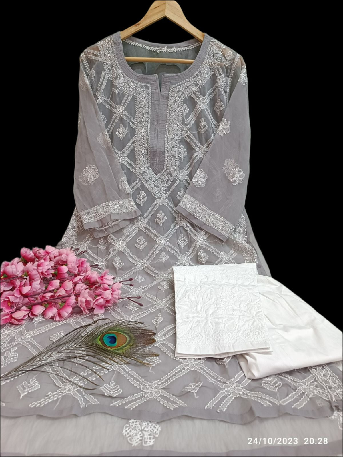 Georgette Chikan Work Suit Is A Must-Have For Anyone Looking To Add A Touch Of Elegance Moksha Fashions