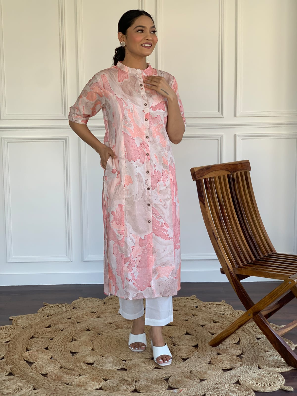 Trendy collection of hand printed marble print kurti with pant Moksha Fashions