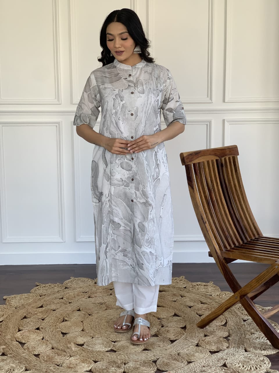Trendy collection of hand printed marble print kurti with pant Moksha Fashions