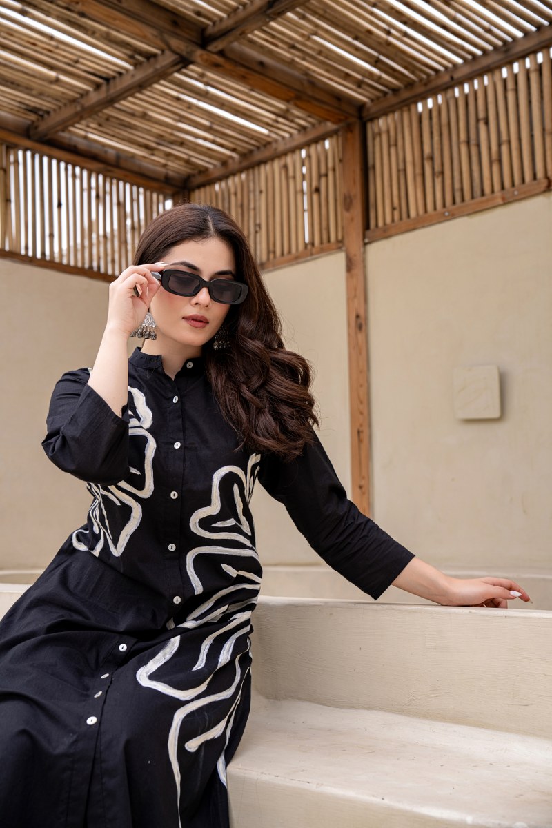 Cotton Kurta Set With Unique Brush Paint Moksha Fashions
