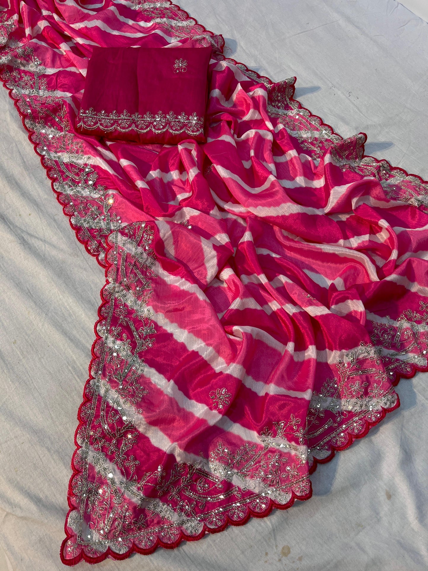 Soft Chinon Silk Digital Print Sequin Saree