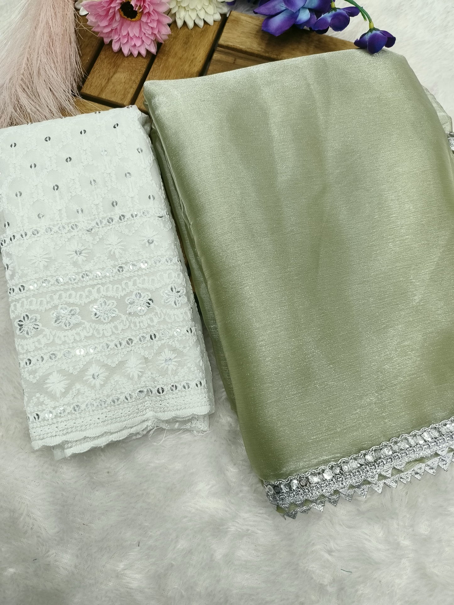 Saree Crafted from Burberry Jimmy Choo fabric & Sequin Moksha Fashions
