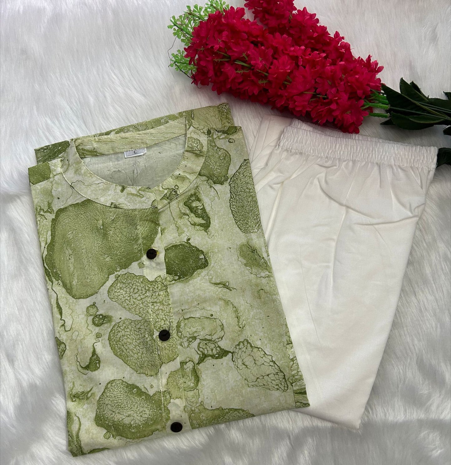 Trendy collection of hand printed marble print kurti with pant Moksha Fashions