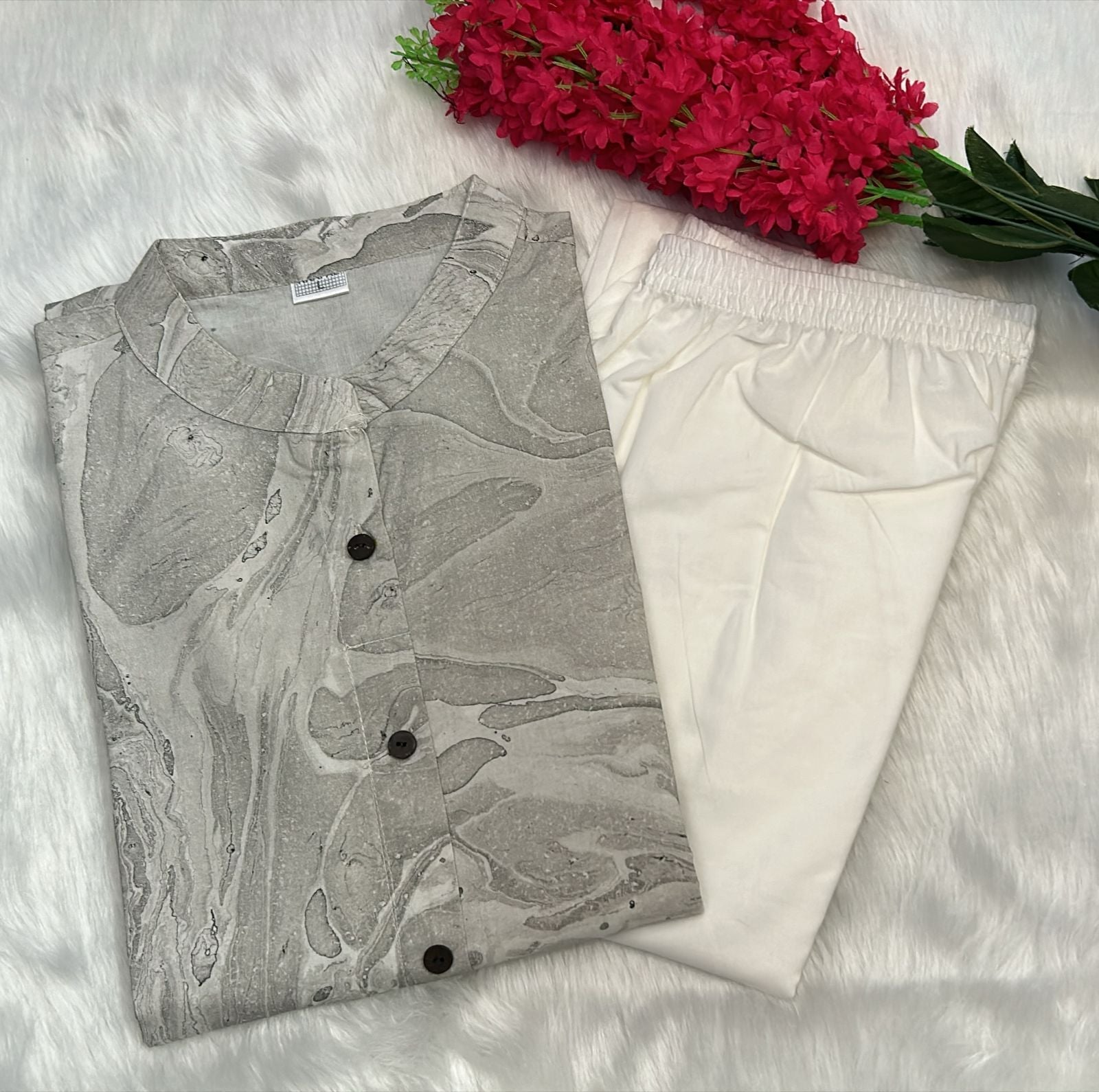 Trendy collection of hand printed marble print kurti with pant Moksha Fashions