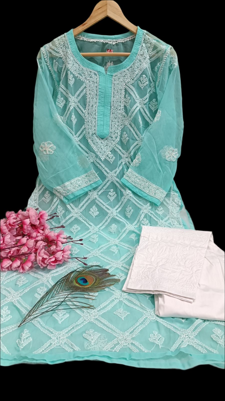 Georgette Chikan Work Suit Is A Must-Have For Anyone Looking To Add A Touch Of Elegance Moksha Fashions