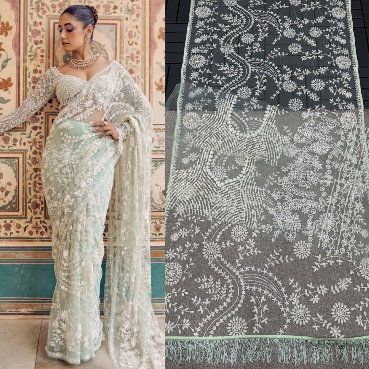 Sequins Embroidery Work Saree