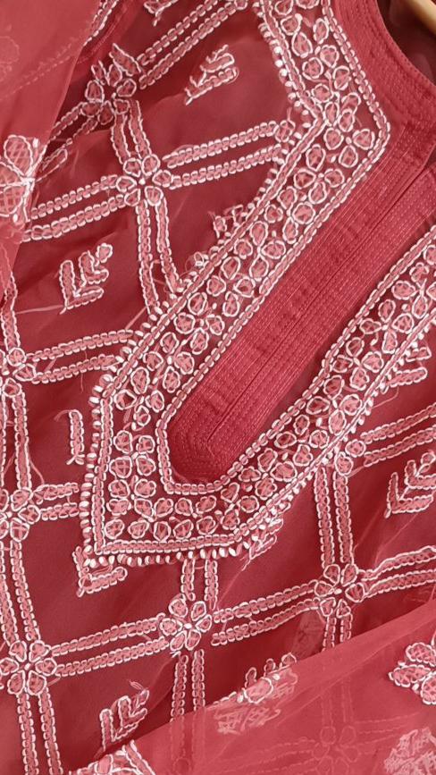 Georgette Chikan Work Suit Is A Must-Have For Anyone Looking To Add A Touch Of Elegance Moksha Fashions