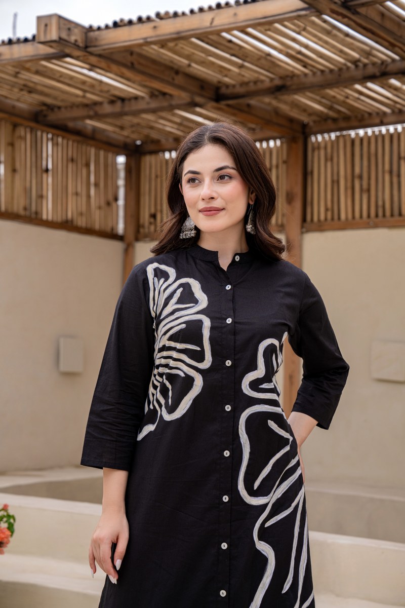 Cotton Kurta Set With Unique Brush Paint Moksha Fashions