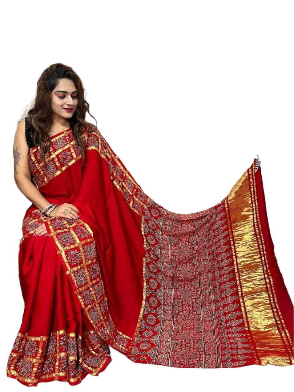 Pure Gajji Silk Bandhej Patterns Saree Moksha Fashions