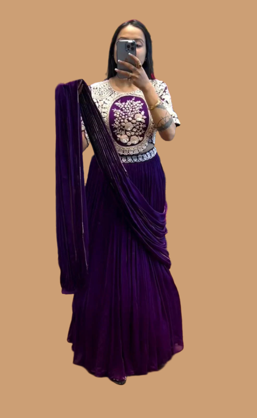 Designer Party Wear Lehenga Saree with Stitched Blouse - Moksha Fashions