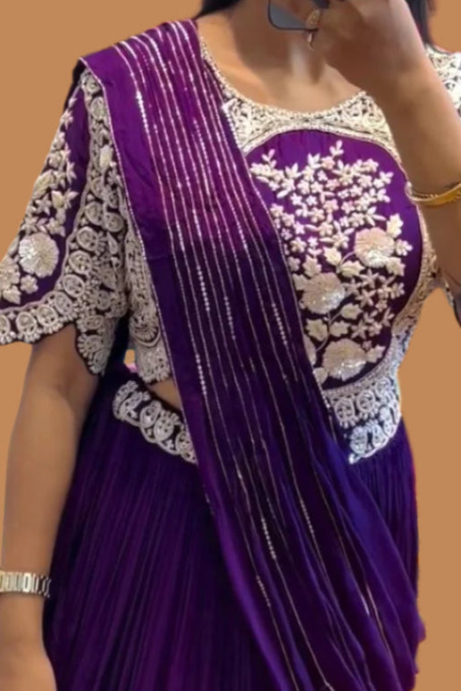 Designer Party Wear Lehenga Saree with Stitched Blouse - Moksha Fashions