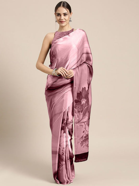 Elegant Printed Satin Saree - Stylish & Comfortable Saree for Casual & Festive Occasions - Moksha Fashions