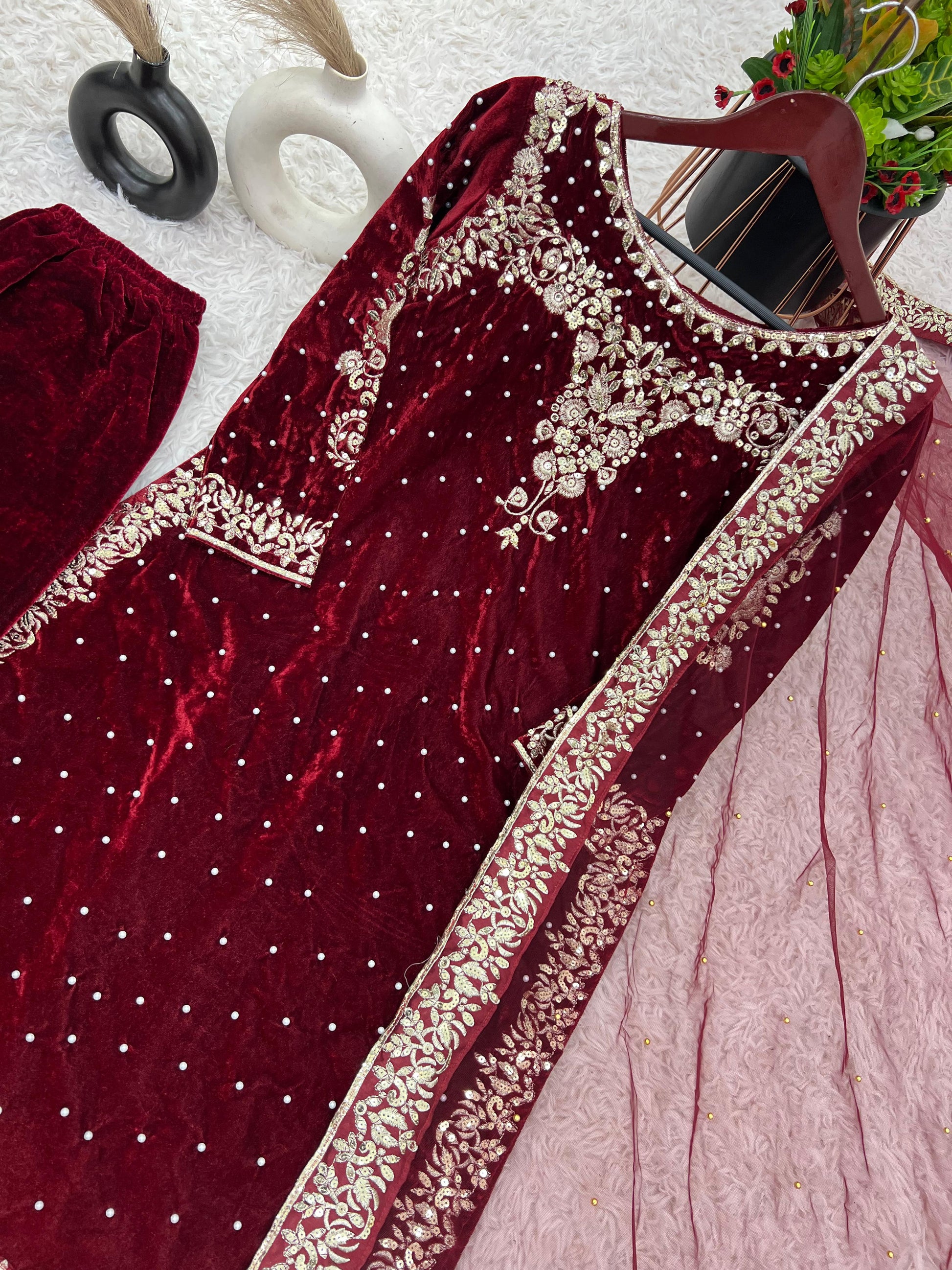 .Viscose Velvet Designer Suit Moksha Fashions