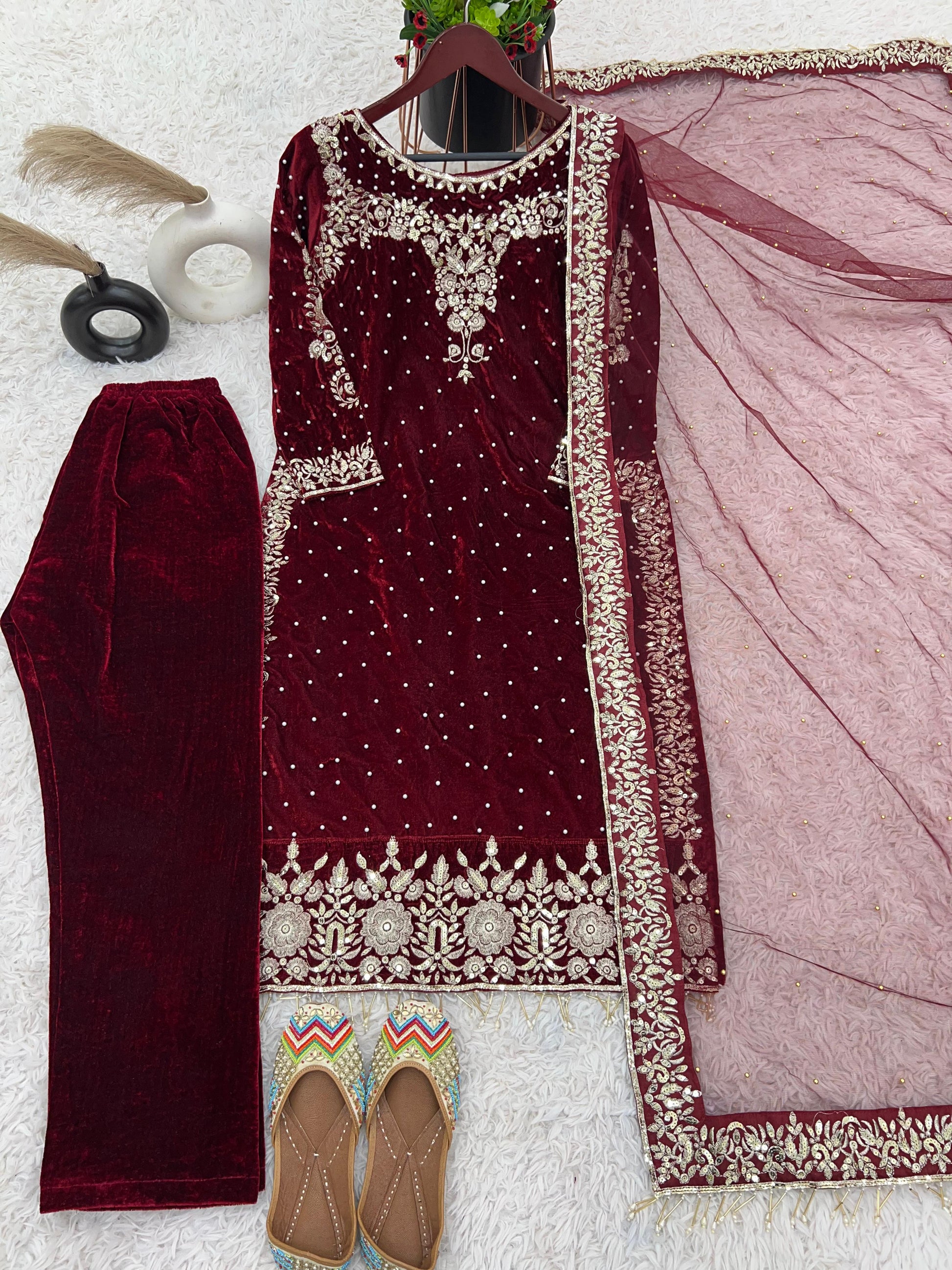 .Viscose Velvet Designer Suit Moksha Fashions