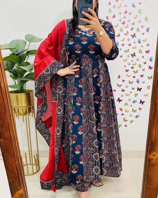 Elegant Ajrakh Print Suit – Ethnic Wear for Women | Comfortable & Stylish - Moksha Fashions