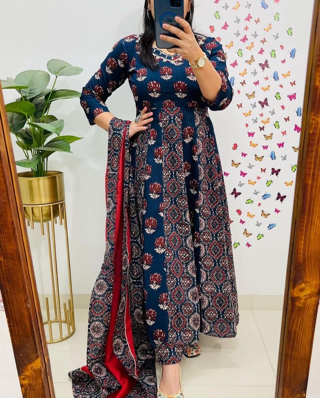 Elegant Ajrakh Print Suit – Ethnic Wear for Women | Comfortable & Stylish - Moksha Fashions