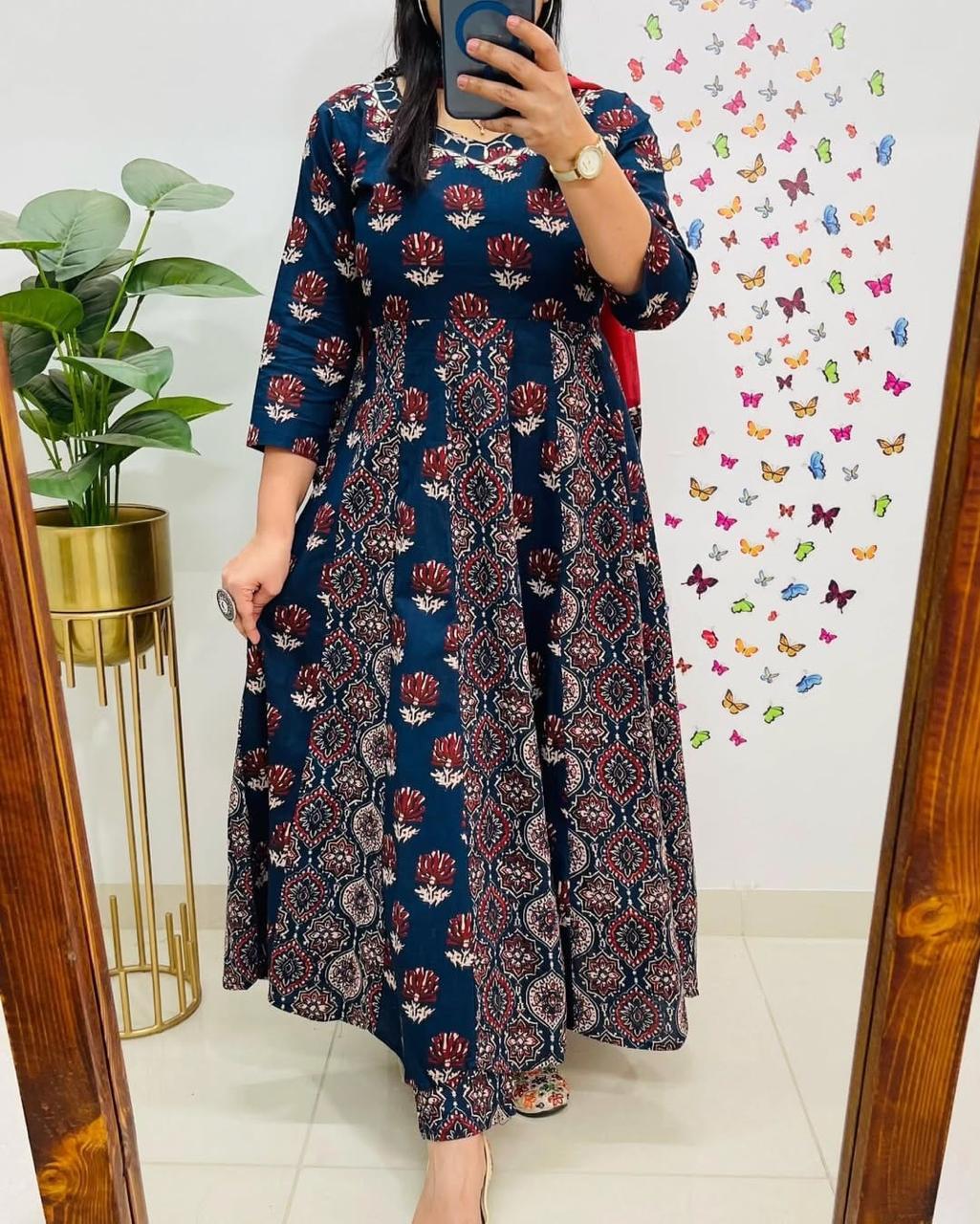 Elegant Ajrakh Print Suit – Ethnic Wear for Women | Comfortable & Stylish - Moksha Fashions
