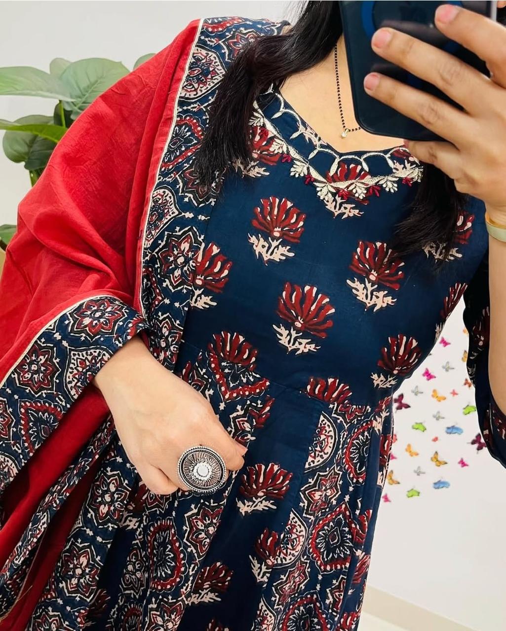 Elegant Ajrakh Print Suit – Ethnic Wear for Women | Comfortable & Stylish - Moksha Fashions