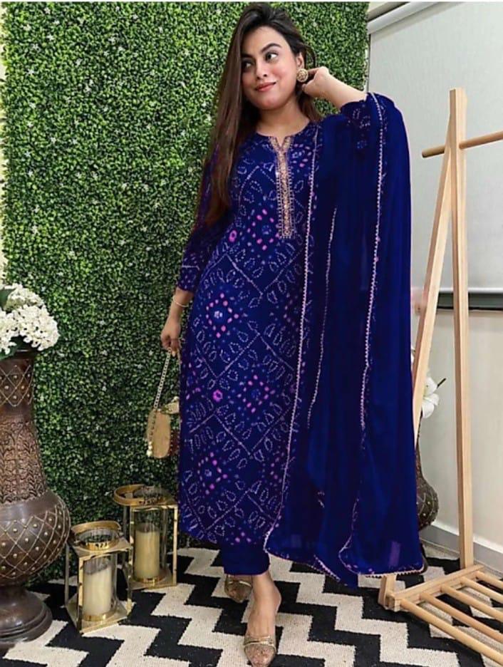 Bandhani Tie-Dye Kurta Pants Set – Elegant and Comfortable Ethnic Wear for Women - Moksha Fashions