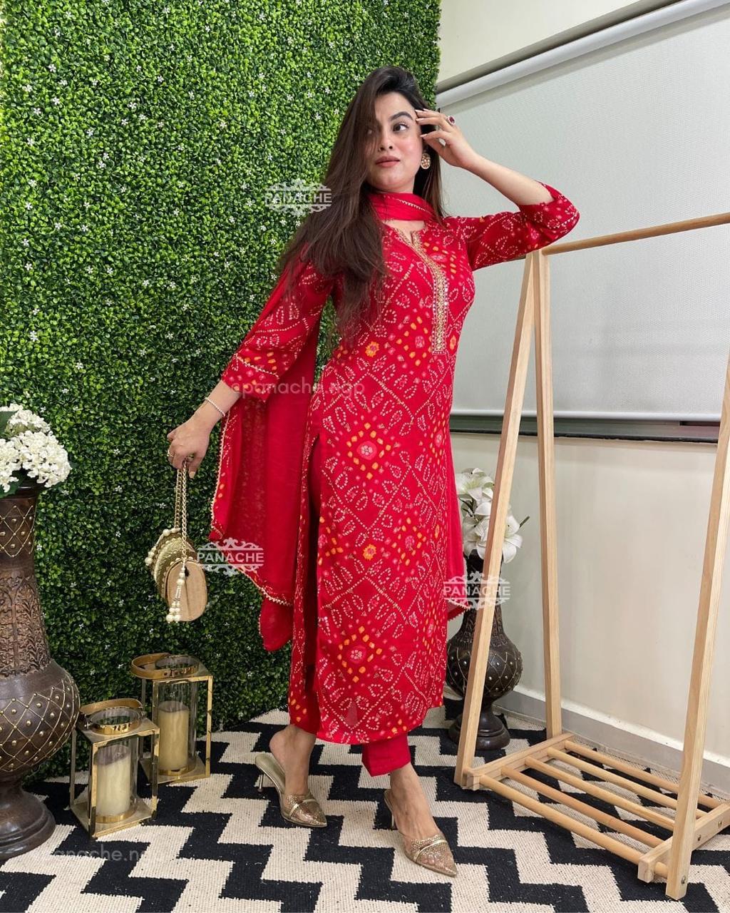 Bandhani Tie-Dye Kurta Pants Set – Elegant and Comfortable Ethnic Wear for Women - Moksha Fashions