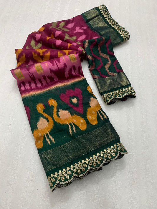 .Silk Saree With Eye Catchy Print - Moksha Fashions