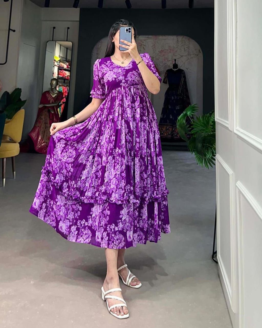 Summer Special Frilled Cotton Middi Dress Moksha Fashions