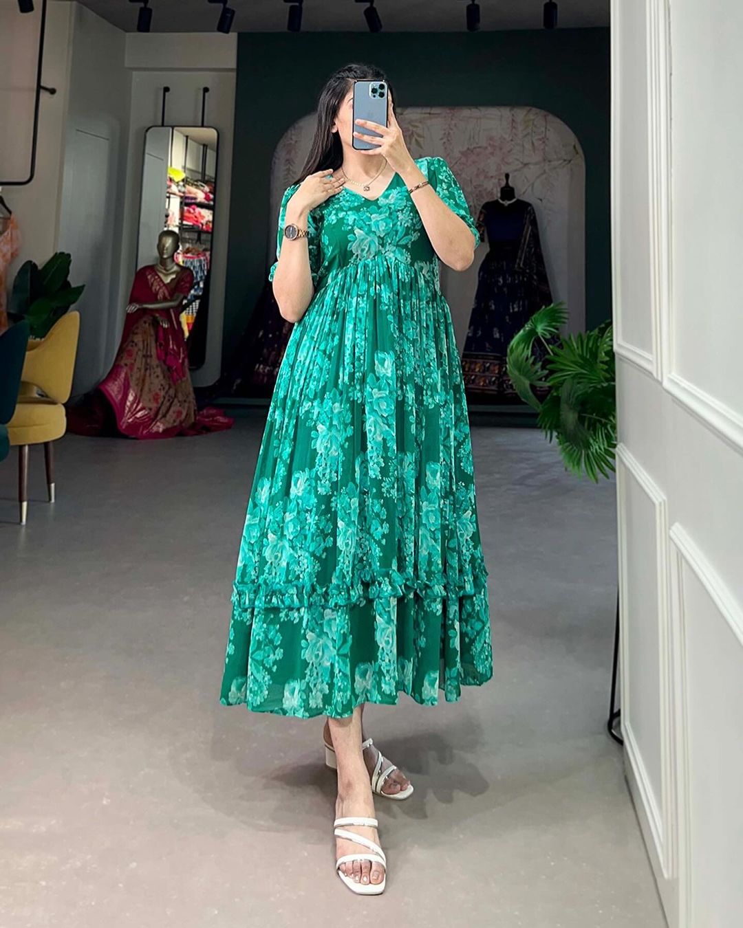 Summer Special Frilled Cotton Middi Dress Moksha Fashions