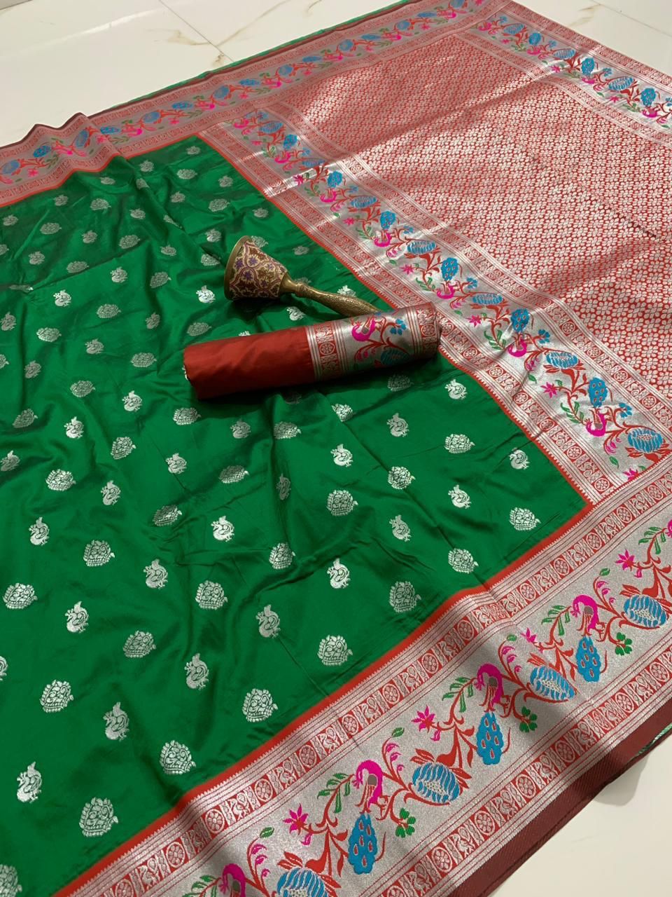 Green- KANCHIVRAM PETHANI SILK SAREE Moksha Fashions