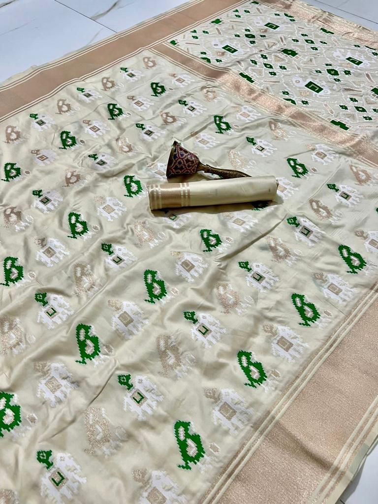 Offf-White - PETHANI SILK  SILVER KANCHIVRAM Moksha Fashions