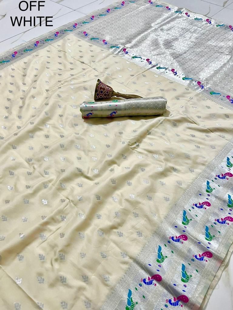 Pure- SILVER KANCHIVRAM PETHANI SILK SAREE Moksha Fashions
