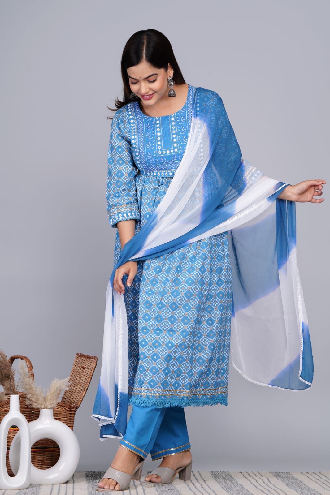 Kurti Pant Dupatta Set Lace Detailing Moksha Fashions