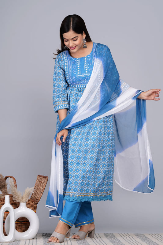 Kurti Pant Dupatta Set Lace Detailing Moksha Fashions