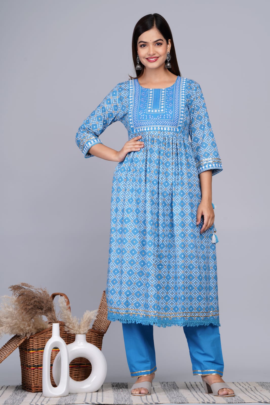 Kurti Pant Dupatta Set Lace Detailing Moksha Fashions