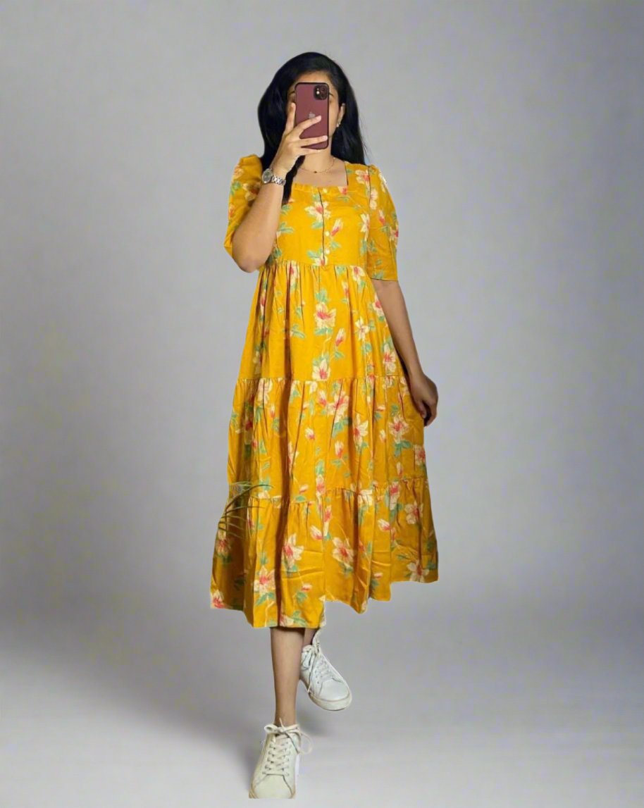Cotton Middi withL lotus Flower Print Moksha Fashions
