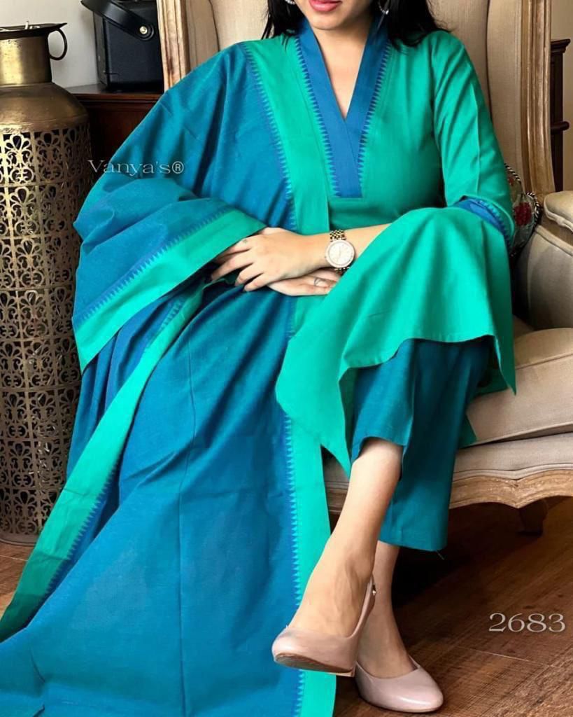 Pure Fine South Cotton Temple Border Suit Moksha Fashions