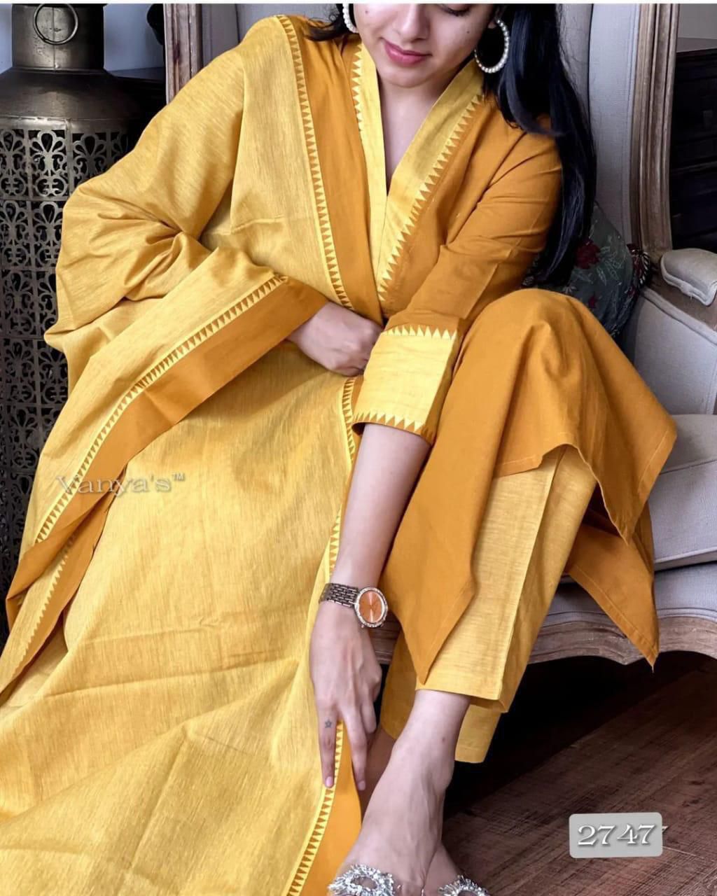 Pure Fine South Cotton Temple Border Suit Moksha Fashions